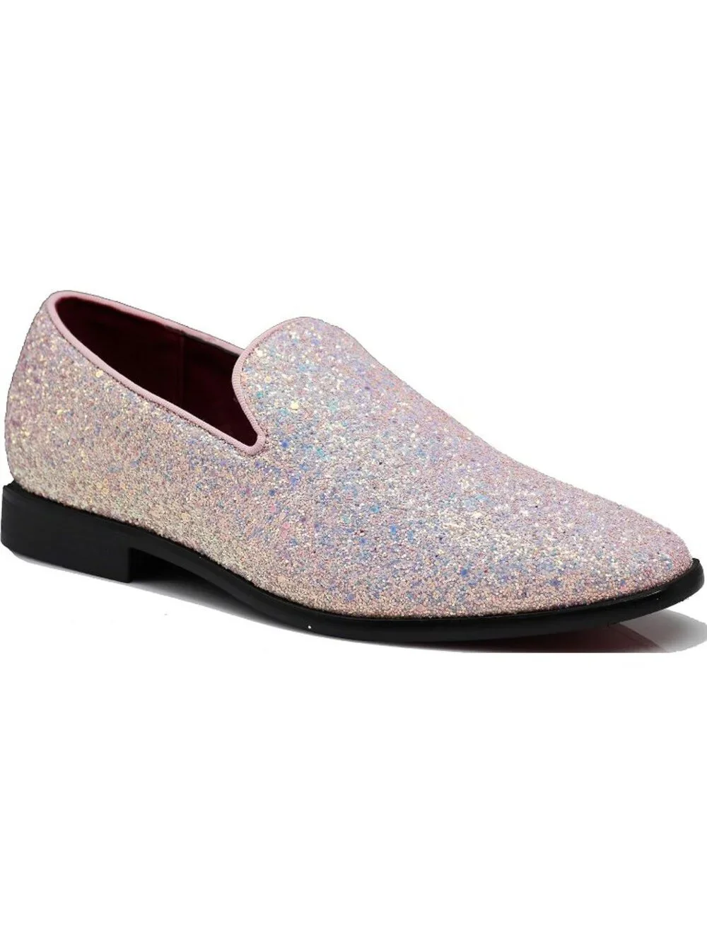 Men's Pink Vintage Glitter Loafers Slip On Tuxedo Dress Party Classic Shoes